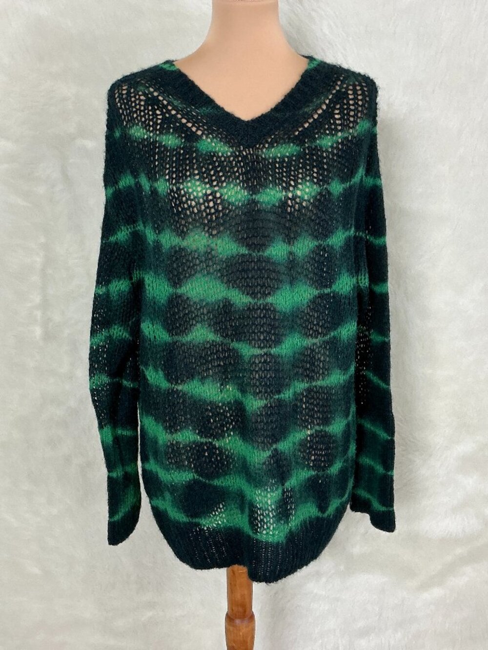Stella McCartney Green & Black Tie Dye Alpaca Wool Open Knit Sweater EU 40 US M